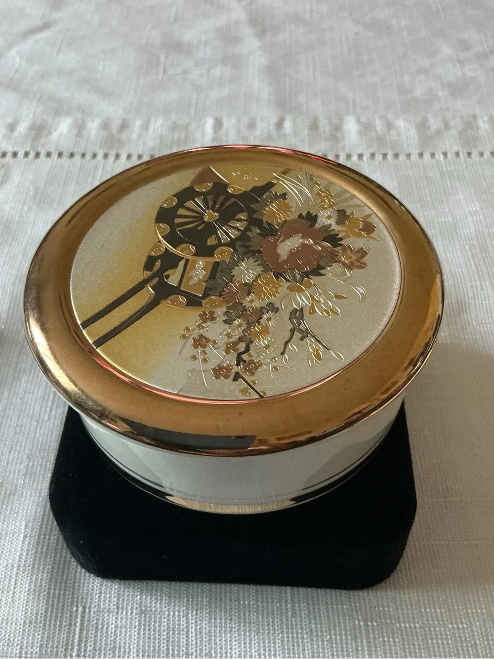 Chokin Japan 24k Floral Vintage Style Gold Tone Trinket Box